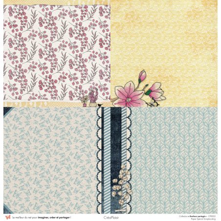 Set papiers Bonheur Partagé - 6 papiers 30,5x31,5 cm + 6 papiers 12x30,5cm