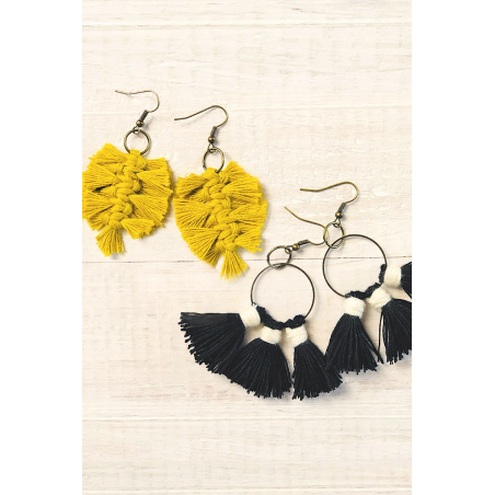 Kit Macramé Boucles d’oreilles - Plumes & Pompons